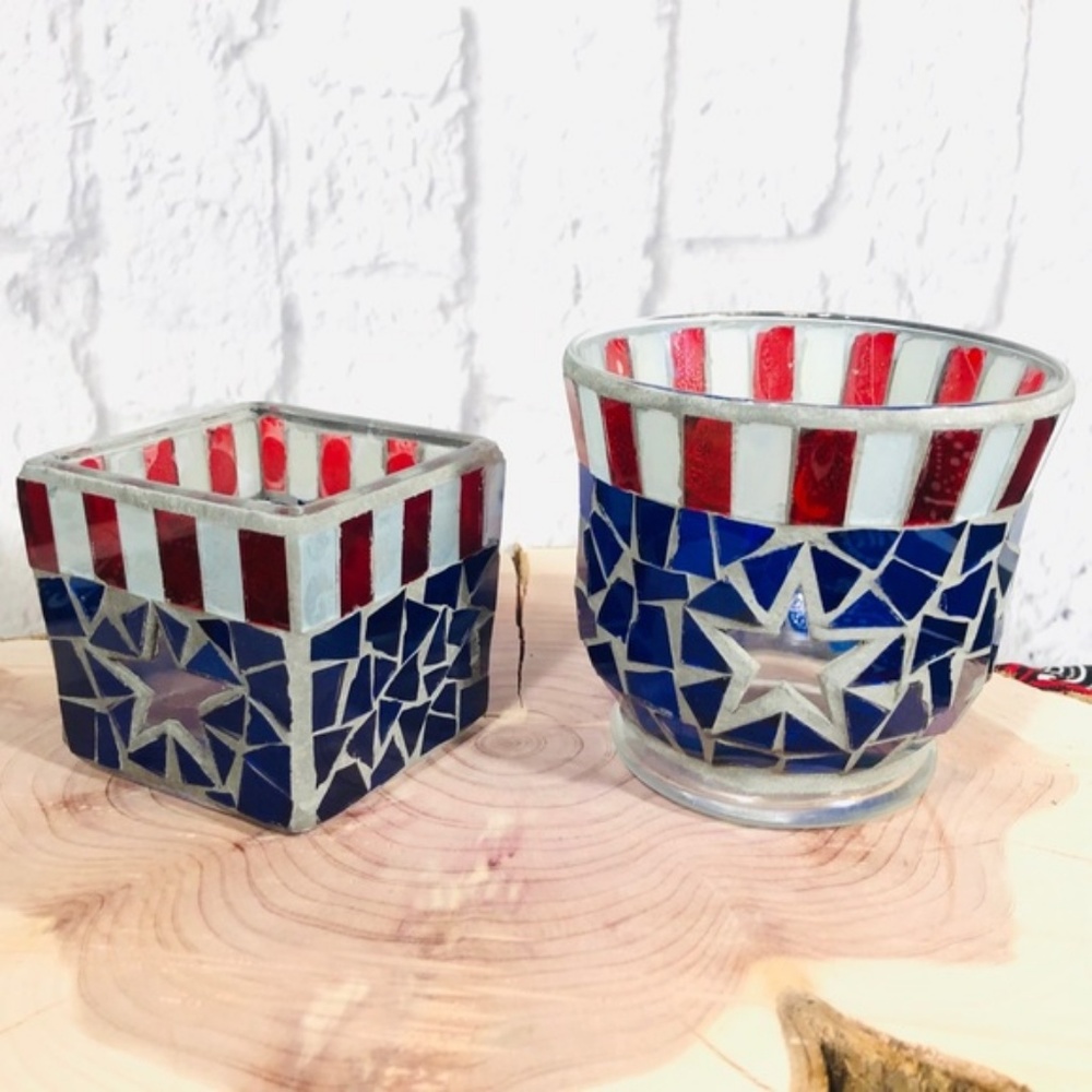 Handmade Set of Rustic Stained Glass Candle Holder